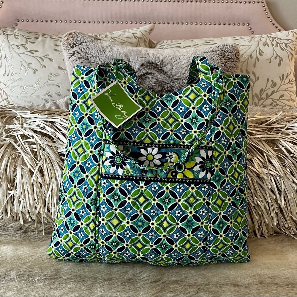 New VERA BRADLEY Daisy Daisy 2008 Snap Curvy Tote Tall Snap Blue Green Y2K